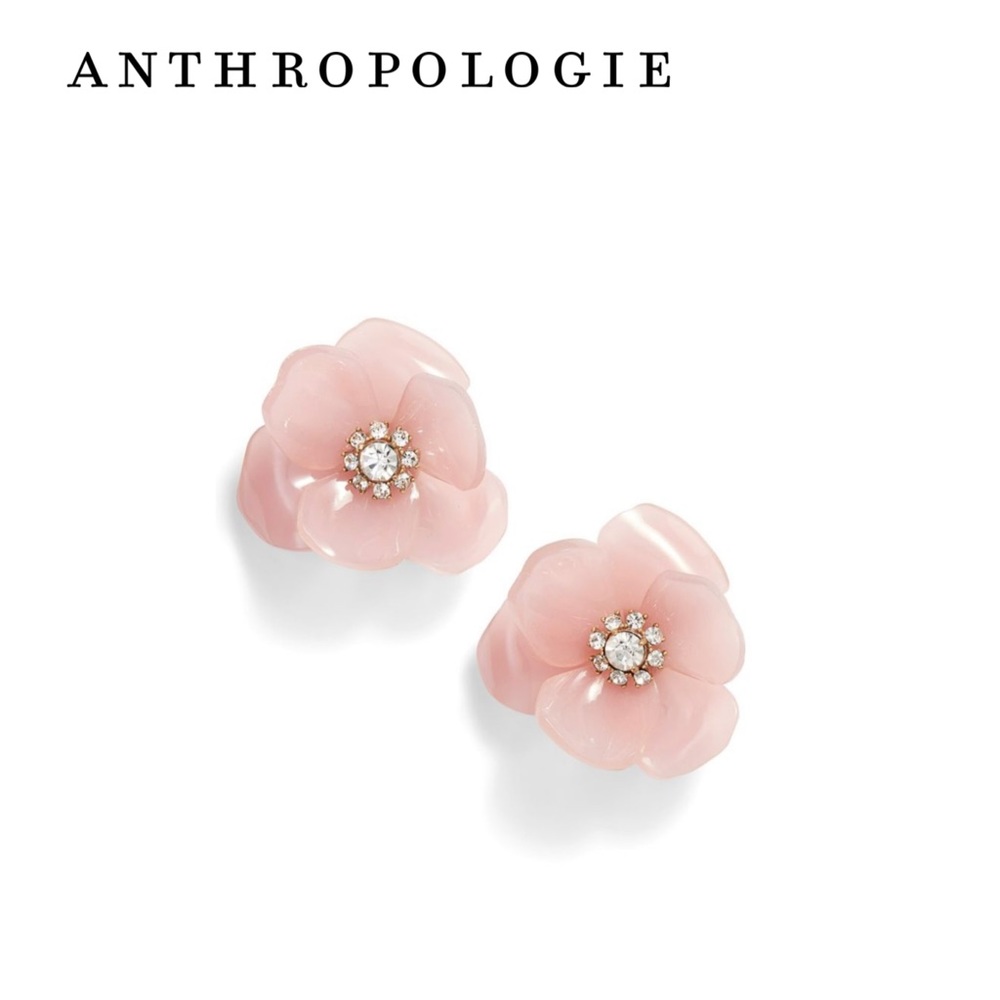 Anthropologie Pink Flower Stud Earrings